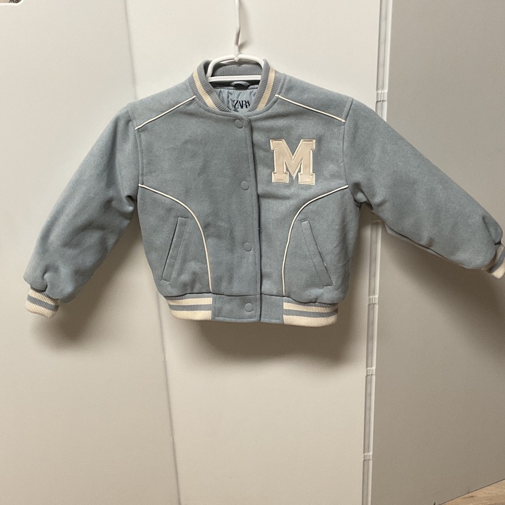 Zara Kids Light Blue Varsity Bomber Jacket